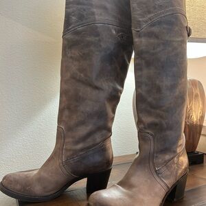 Frye Over the Knee Women's Taupe Brown Distressed Leather Boots
